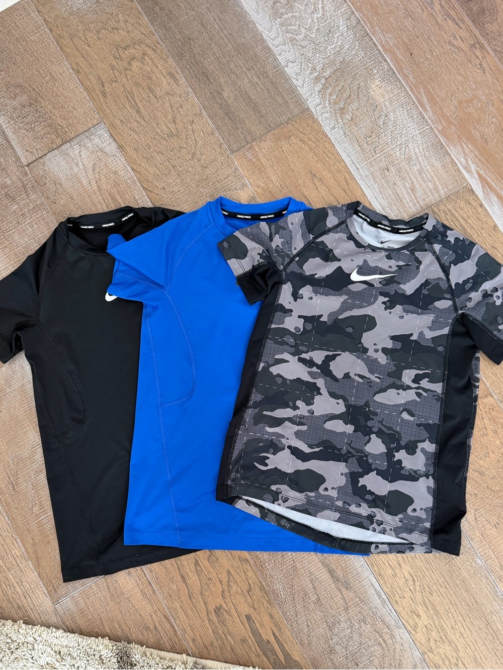 Nike Pro Kids Dri-Fit Short Sleeve Tees in Black, Blue & Gray Camo